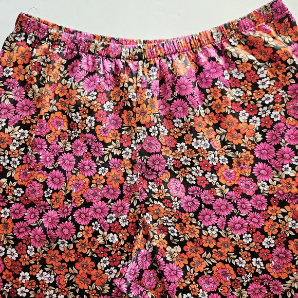 California Dynasty Floral Flowy Relaxed Fit Satin Lounge Sleep Pajama Pants 1X - Picture 3 of 7